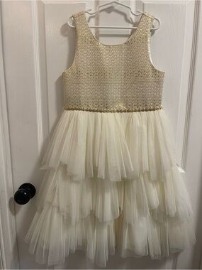American Princess Ivory & Gold Tulle Layered Party Dress